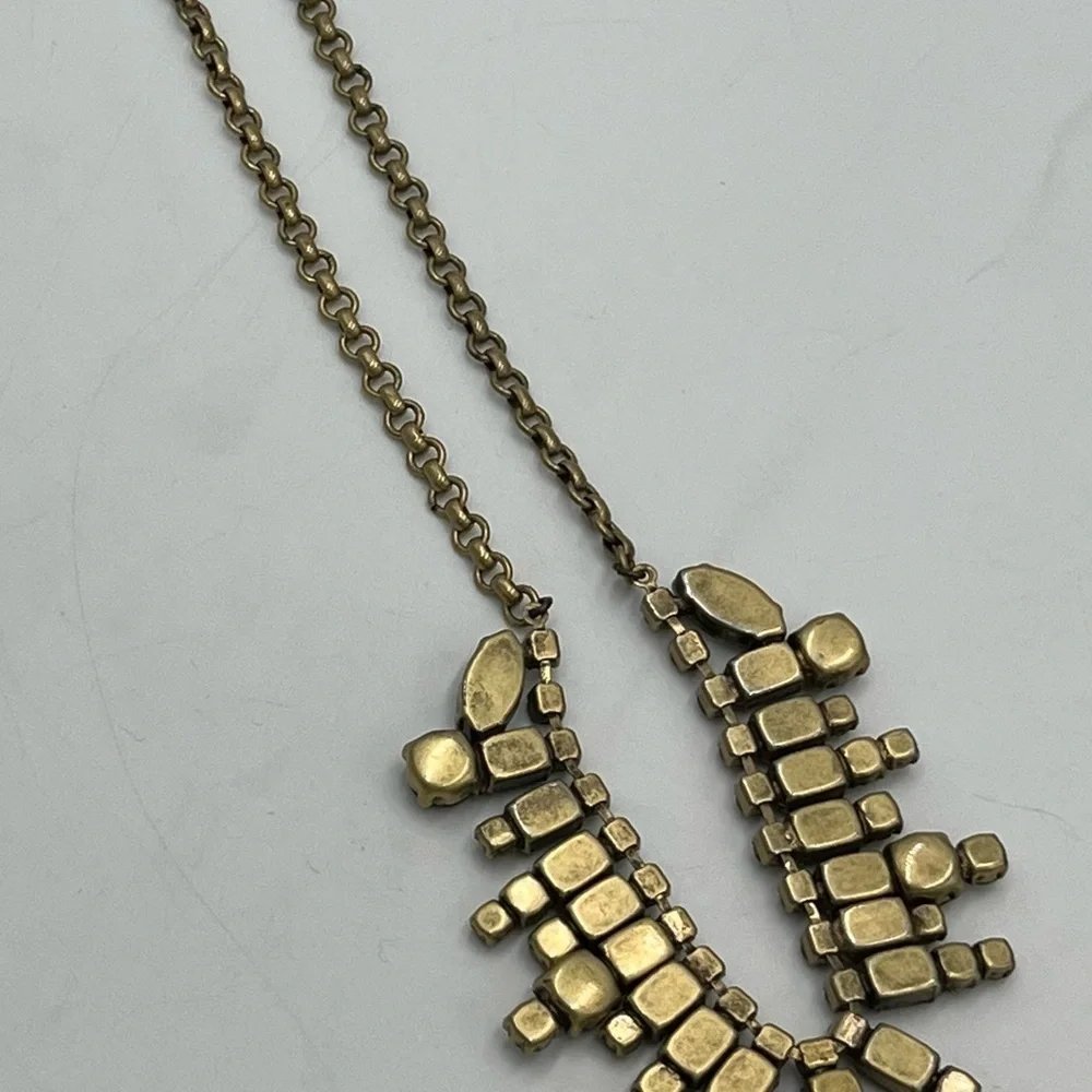 J. Crew‎ Gold Toned Dark Gray Rhinestones Edgy Statement Necklace